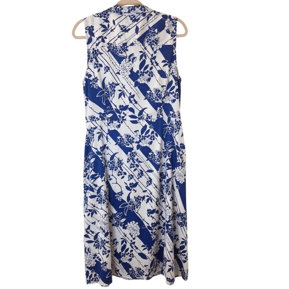 UNTUCKit Sally Blue & White Floral Sleeveless Shirt Dress – Size 14 - Picture 3 of 5